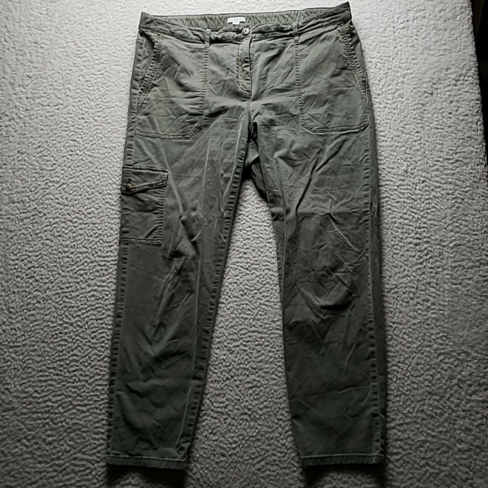J. Jill Cargo Pants Womens 18 Green Twill Elastic Waist Stretch Pockets Casual
